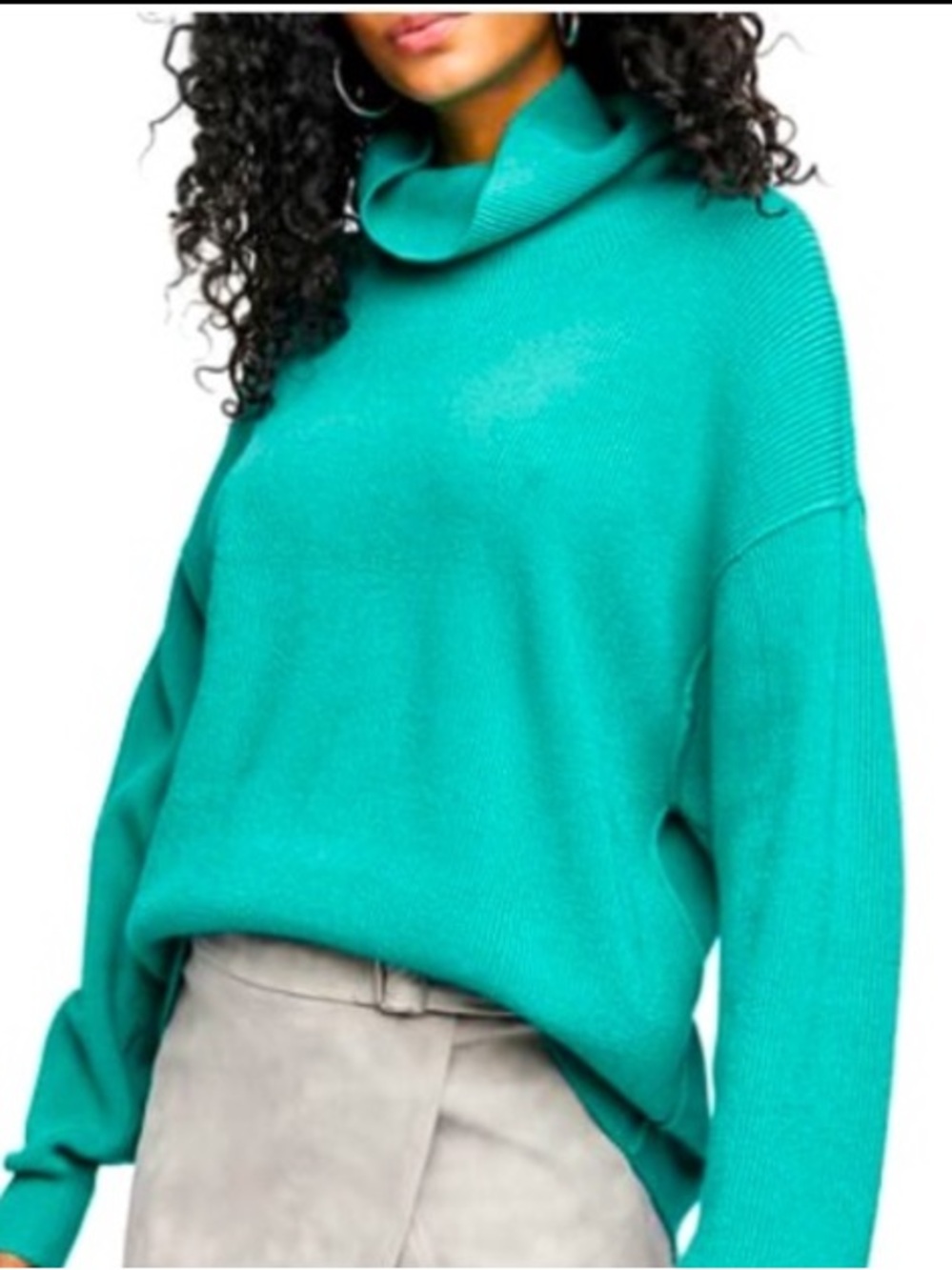 Free People Softly Structured Tunic Sweater in Oasis Turquoise Ribbed Knit